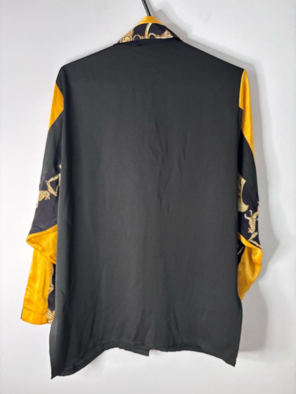 Sandro Black and Gold Satin Button-Down Blouse - Picture 9 of 9